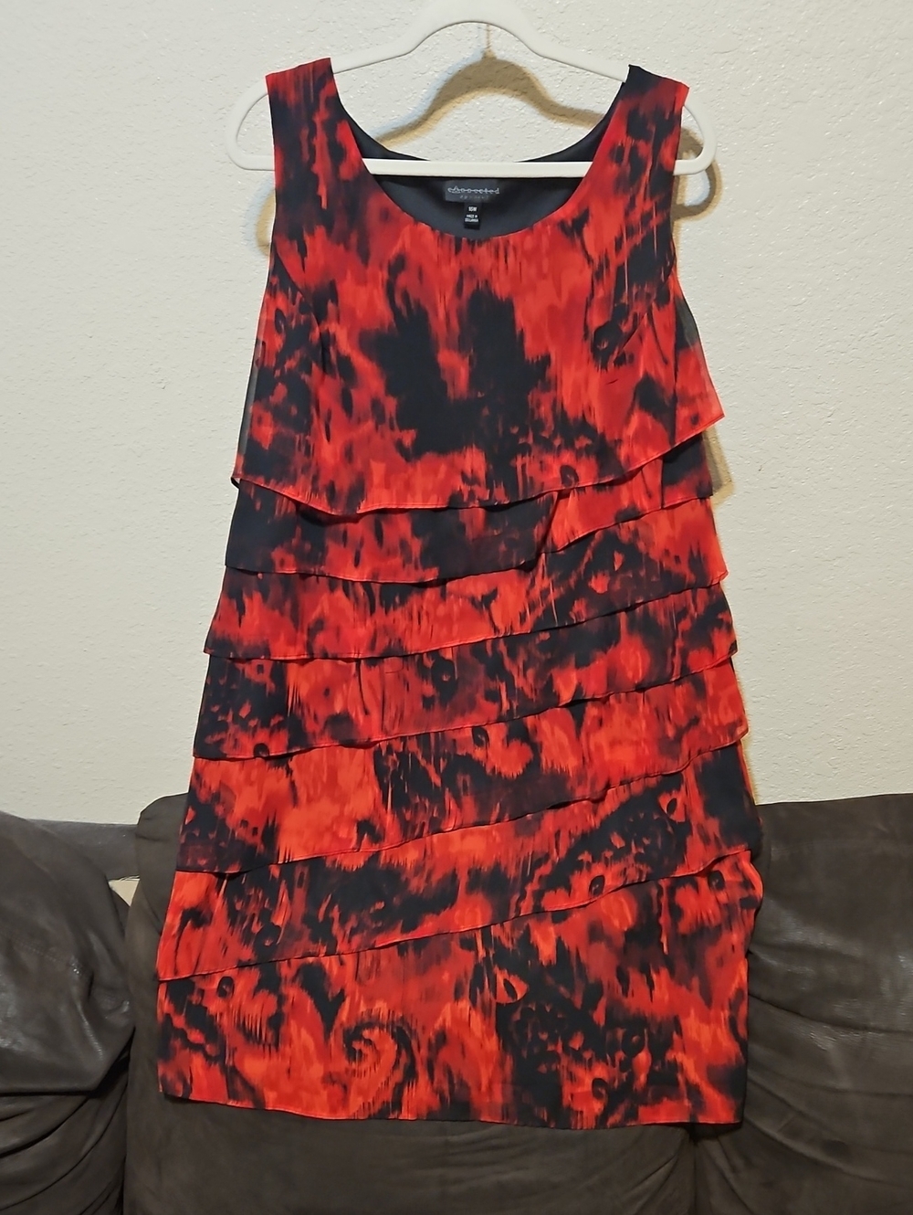connected apparel Red and Black Tiered Ruffle Midi Dress